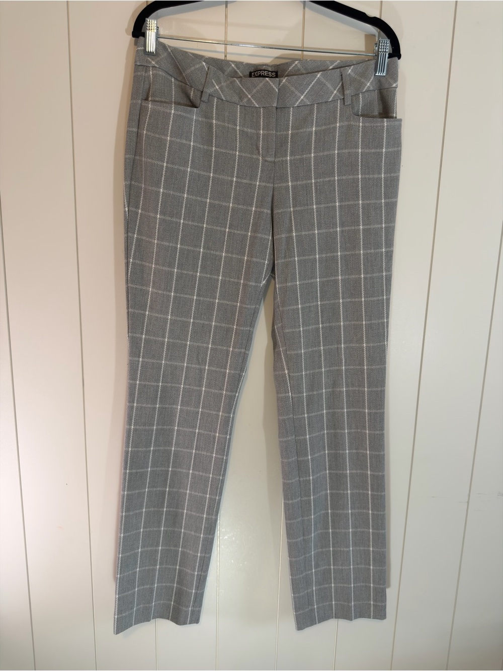 Express Gray Windowpane Straight-Leg Trousers